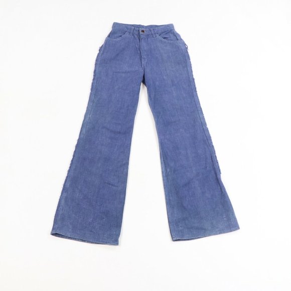 Vintage 70s Raw Edge Bell Bottom Jeans Blue USA